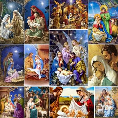 5D DIY Алмазная живопись Религиозные иконы Вышивка крестом Алмазное искусство Рождественский вертеп Рождение Иисуса Мозаика Украшение для дома Подарок