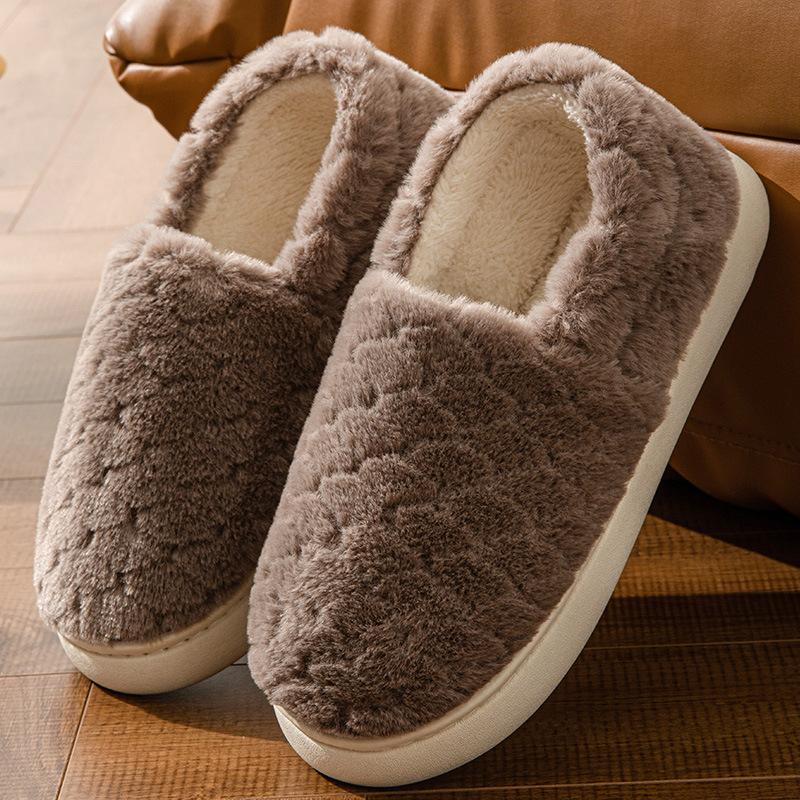 Уютные плюшевые парные тапочки, теплая нескользящая толстая подошва, домашняя обувь для мужчин и женщин, зимние тапочки