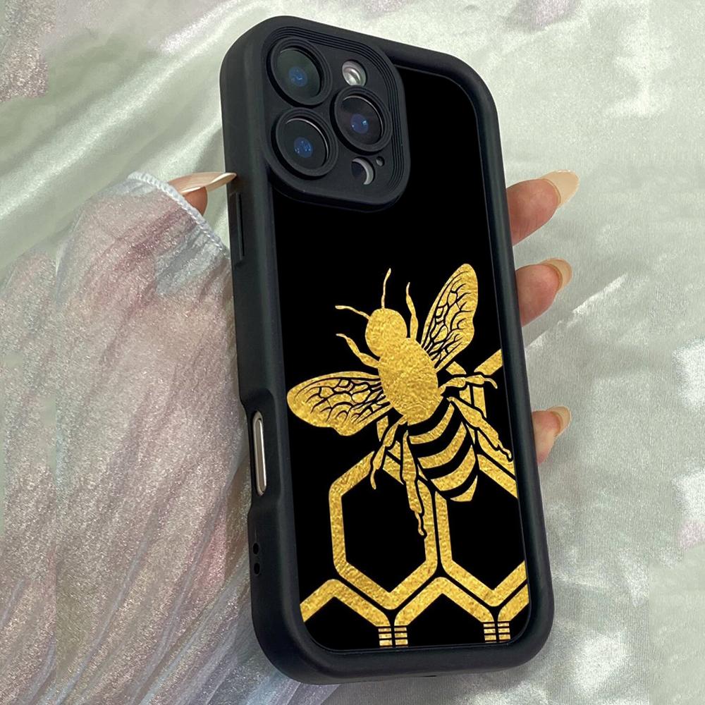 JT264 Золотая пчела на сотах для iPhone 17 16 15 14 13 Pro Max Samsung S26 S25 Ultra A17 A16 A07 A56 A36 A05 Xiaomi 15T Redmi 15c Note 14 Мягкий чехол