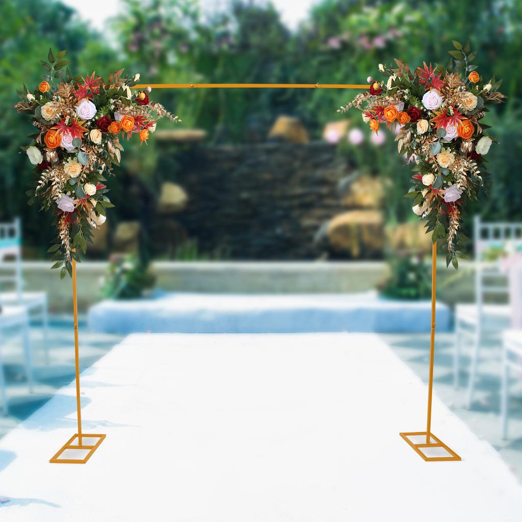 Gold Iron Wedding Arch Stand,2.4x2.4m Square Modern Backdrop Stand for Wedding Decor,Floor Standing Metal Frame,3-5kg Capacity