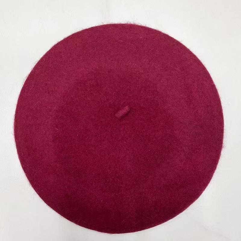 Зимняя теплая искусственная шерстяная шапка-берет для женщин и девочек, французская шапка-бини, красная, черная, фиолетовая, бежевая, оранжевая, кавайная, плоская, теплая