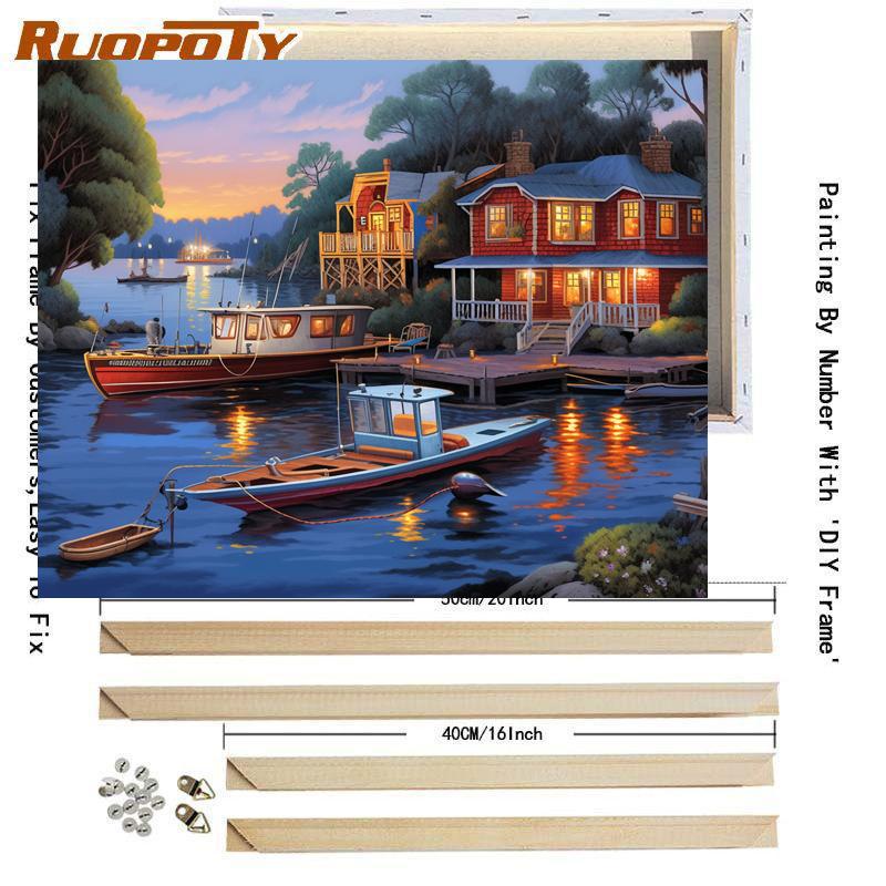 Рамка для виллы и озера, наборы для рисования по номерам для взрослых, наборы для пейзажа, современное настенное искусство, подарок «сделай сам» для домашнего декора 40x50 см
