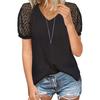 Women's Blouse Shirts Round Neck Short Sleeves Summer Lace Patchwork Flowy Tops Loose Fit Casual T Shirts