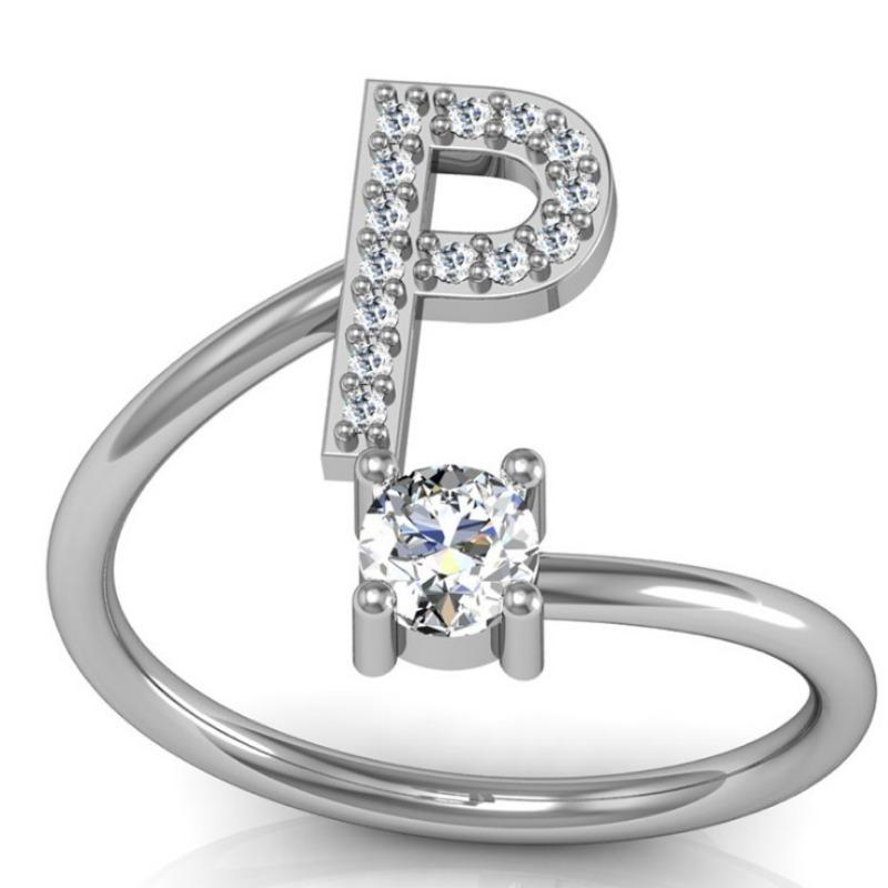 Женское кольцо с 26-буквенным английским узором, белое золото с медным покрытием