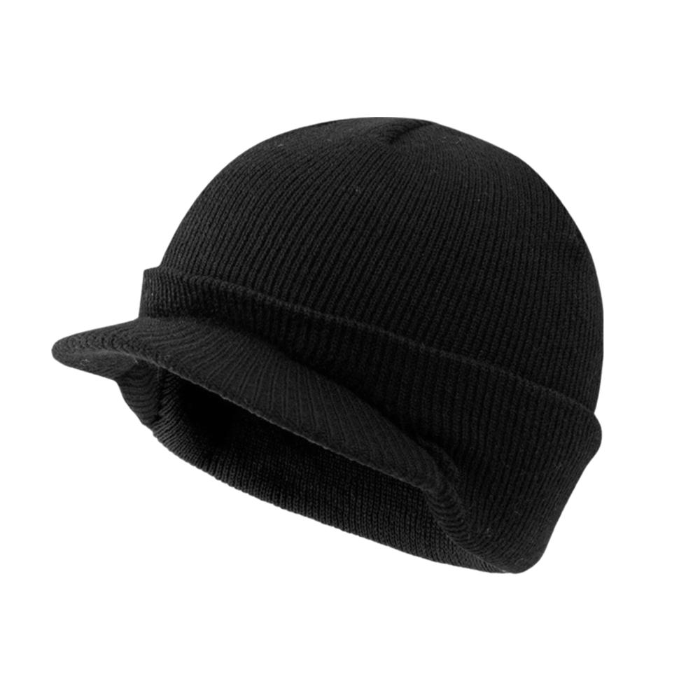 Earflap Short Brim Beanie Cap Thicken Add Plush Lined Hat Fashion Warm Knitted Peaked Cap Winter