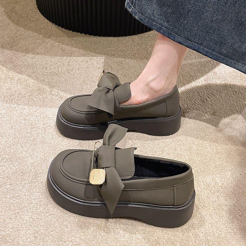 Мода 2025 Новый британский стиль Универсальные туфли Мэри Джейн на толстой подошве и высоком каблуке с бантом