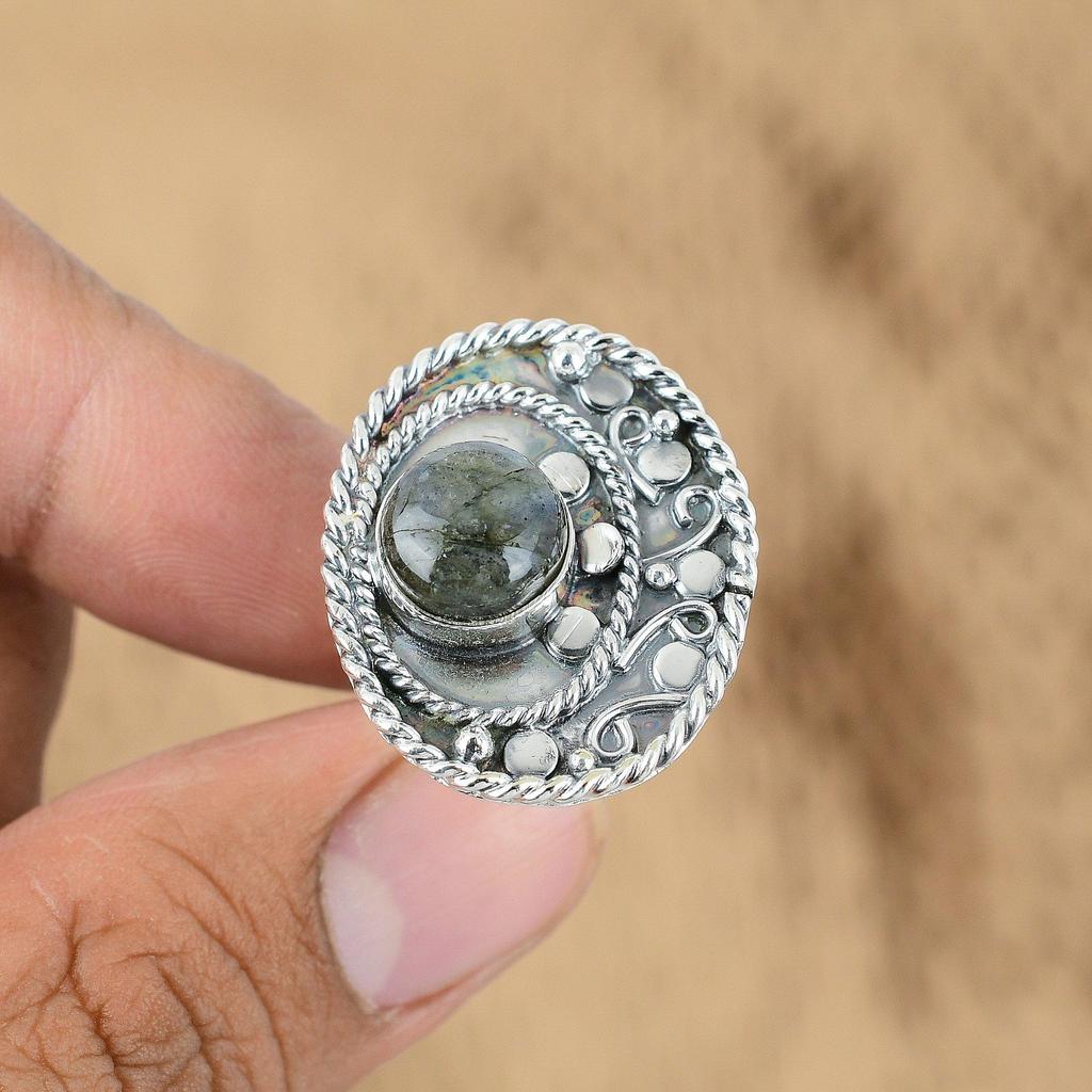 Natural Labradorite Gemstone 925 Silver Multi Stone Adjustable Ring For Women
