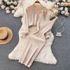 New Autumn Fashion Knitted 2 Piece Set Women Breading Long Sleeve Pearl Top+Knitted Camis Dress Female Sweater Suits 2024 Korea