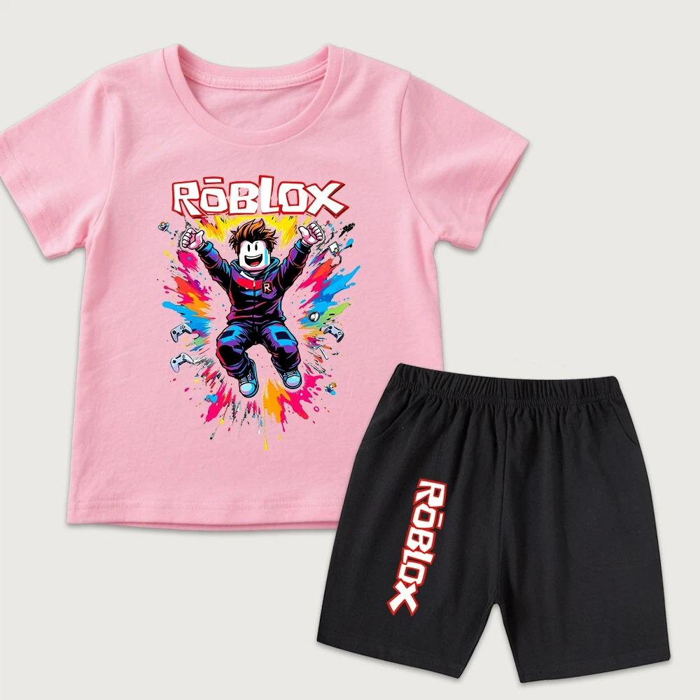 Cartoon Printed Kids T-shirt and Shorts 2 Piece Set Summer Casual Outfit for Boys and Girls Childrens Clothing