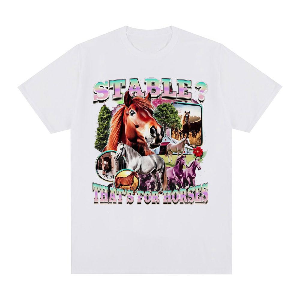 2026 New Funny horses Meme 100cotton Unisexs shirt Vintage ONeck Short Sleeve Harajuku Womens summer fashion oversized Tshirt