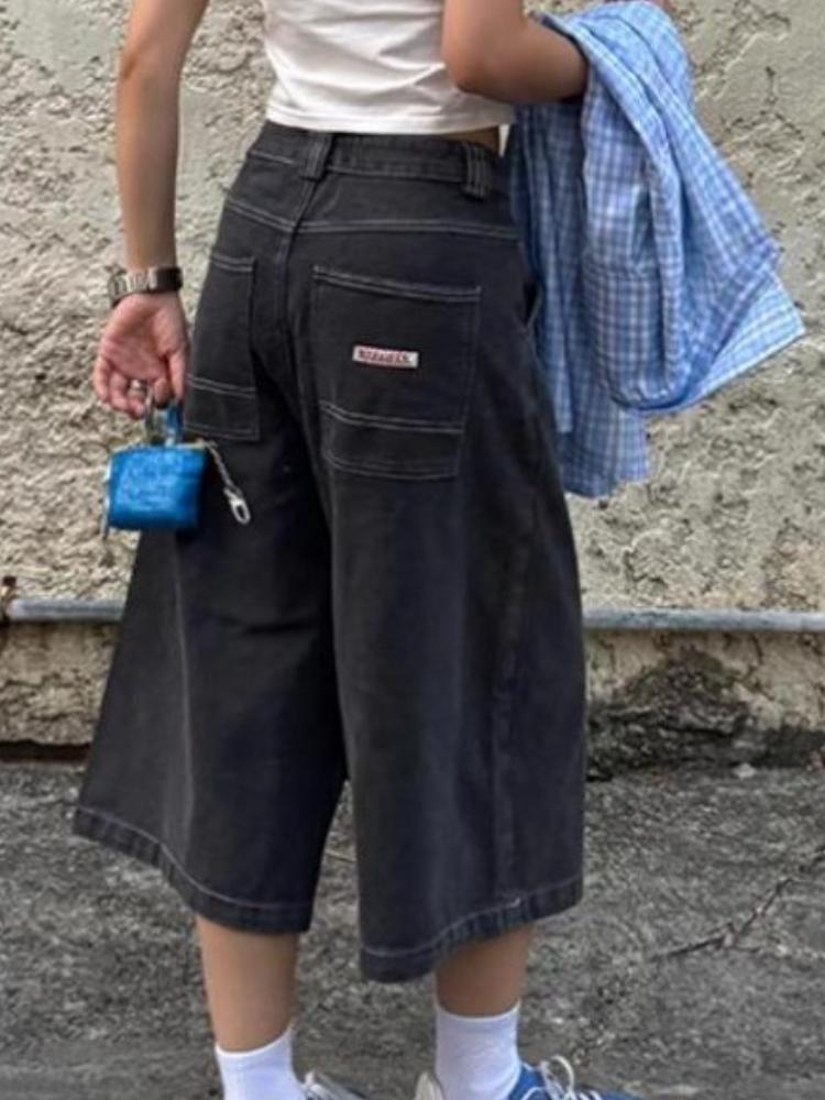 Y2k винтажные мешковатые уличные джинсы женские Harajuku большие классные шорты для девочек новые летние высокие уличные повседневные модные джинсовые брюки