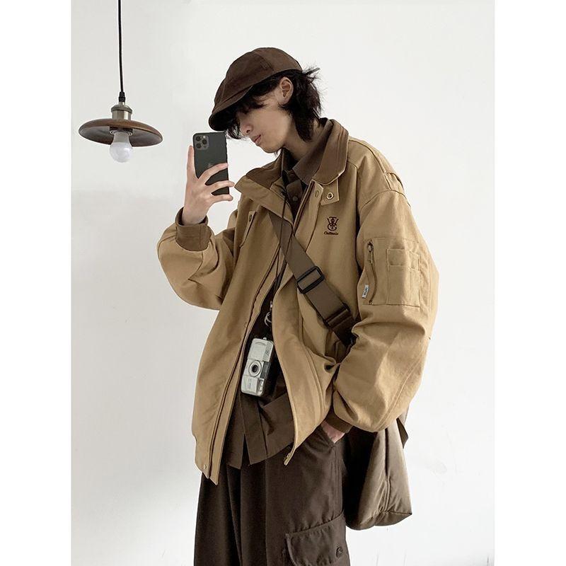 Autumn Oversize Bomber Jacket Men Vintage Baggy Coat Fashion Korean Streetwear Zip Up Outerwear Clothing Tops Male