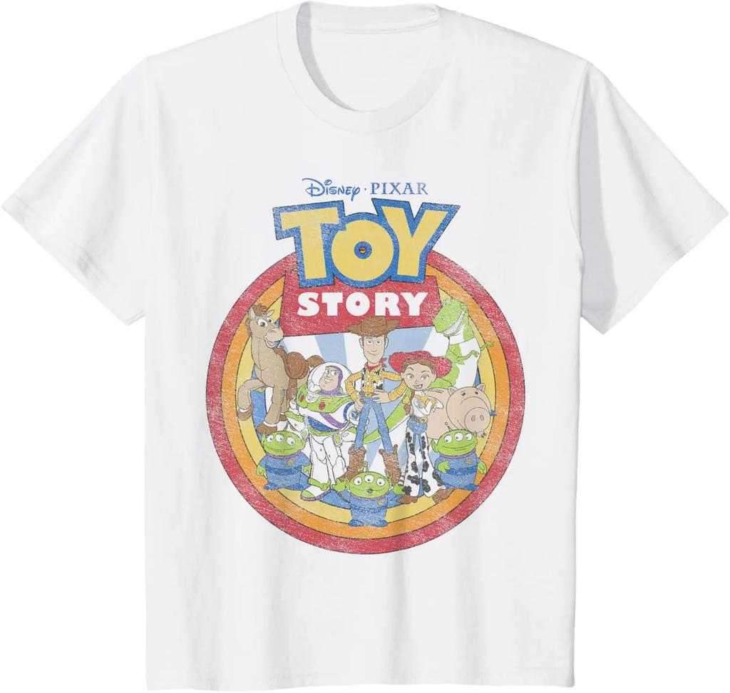 Модная Винтажная Футболка с Круглым Портретным Логотипом Disney Pixar История Игрушек S-4XL Подарок на Любой Сезон