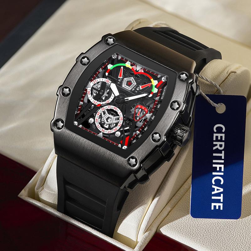 UTHAI Мужские часы Модные Спортивные Водонепроницаемые Светящиеся Часы-бочка Силиконовый ремешок Кварцевые часы часы для мужчины