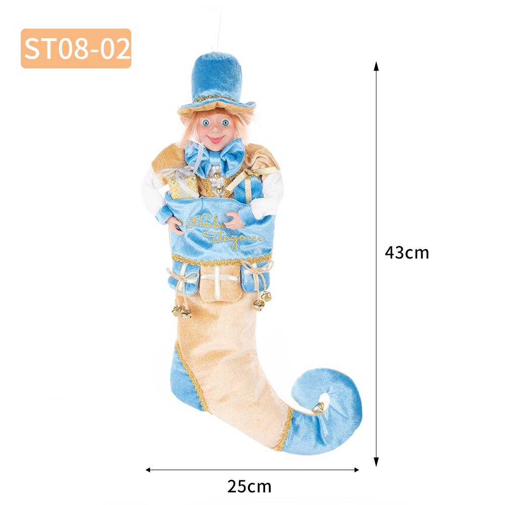 42CM Christmas Stocking Large Rustic Santa Claus Sock with Bells Xmas Tree Fireplace Hanging Ornament Christmas Home Decorations