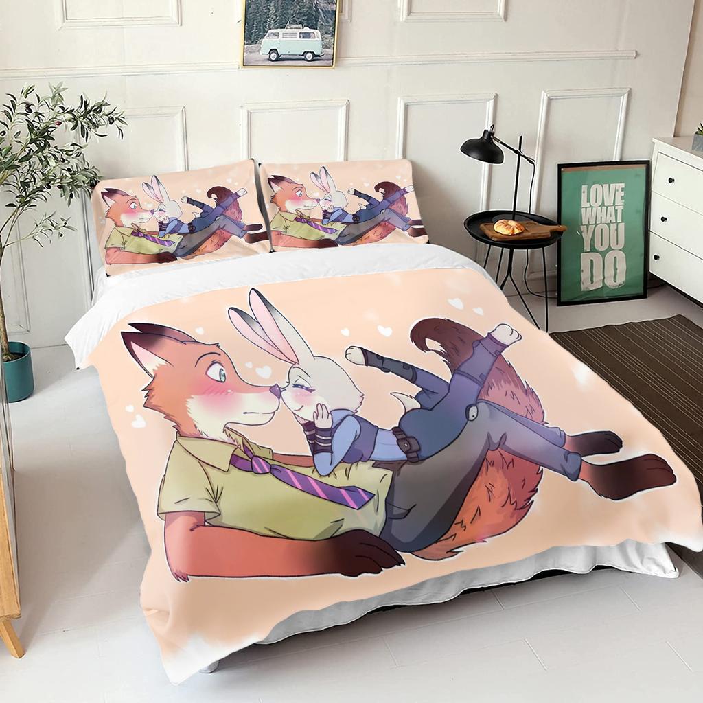 Зверополис Джуди Ник Комплект Пододеяльника Одеяло Постельное Белье 3D Детский Комплект Постельного Белья 3-Piece 1 Пододеяльник Размер King Size