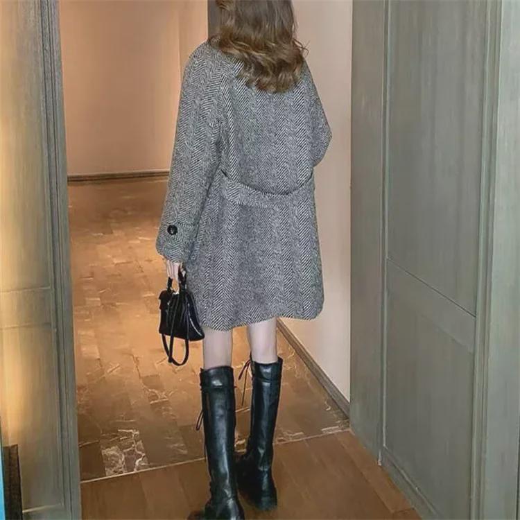 Женское двубортное стеганое шерстяное пальто в британском стиле