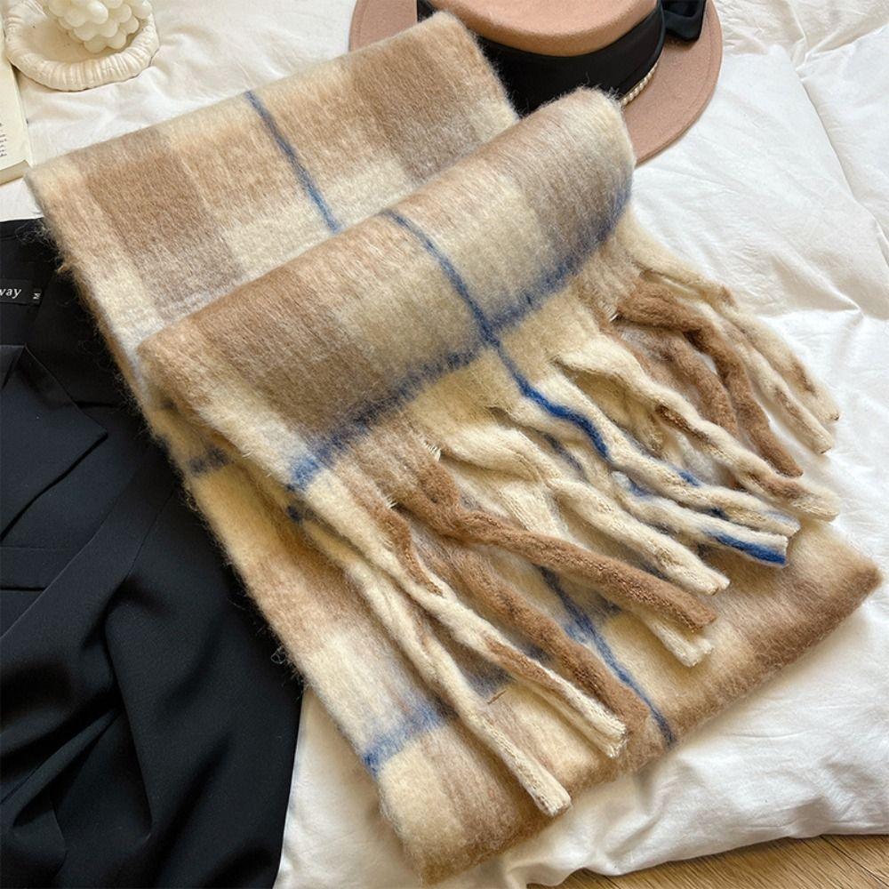 Checkered Winter Cashmere Scarves Korean Style Women Shawl Casual Wool Tassel Scarf  Autumn