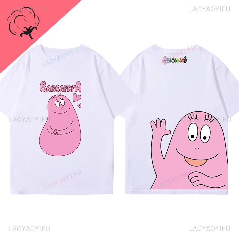 Ropa De Mujer Barbapapa Camiseta Best Seller Cartoon Kawaii Y2k Clothes Children Soft Cotton Oneck Short Sleeve Graphic Tee