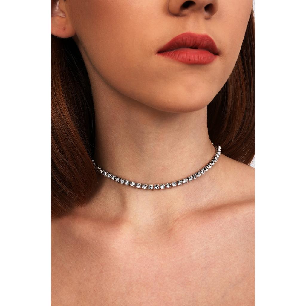 Women's Single Row Waterway Stone Body Choker Model Silver Zircon Collar Diamond Choker Necklace Evening Dress