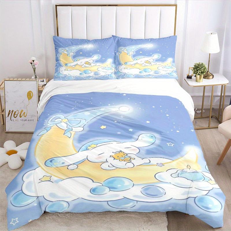 3pcs Moon Cinnamoroll Bedding Set - 1 Soft Quilt Cover + 2 Pillowcases, Machine Washable - Suitable for All Seasons, Perfect Gift for Family