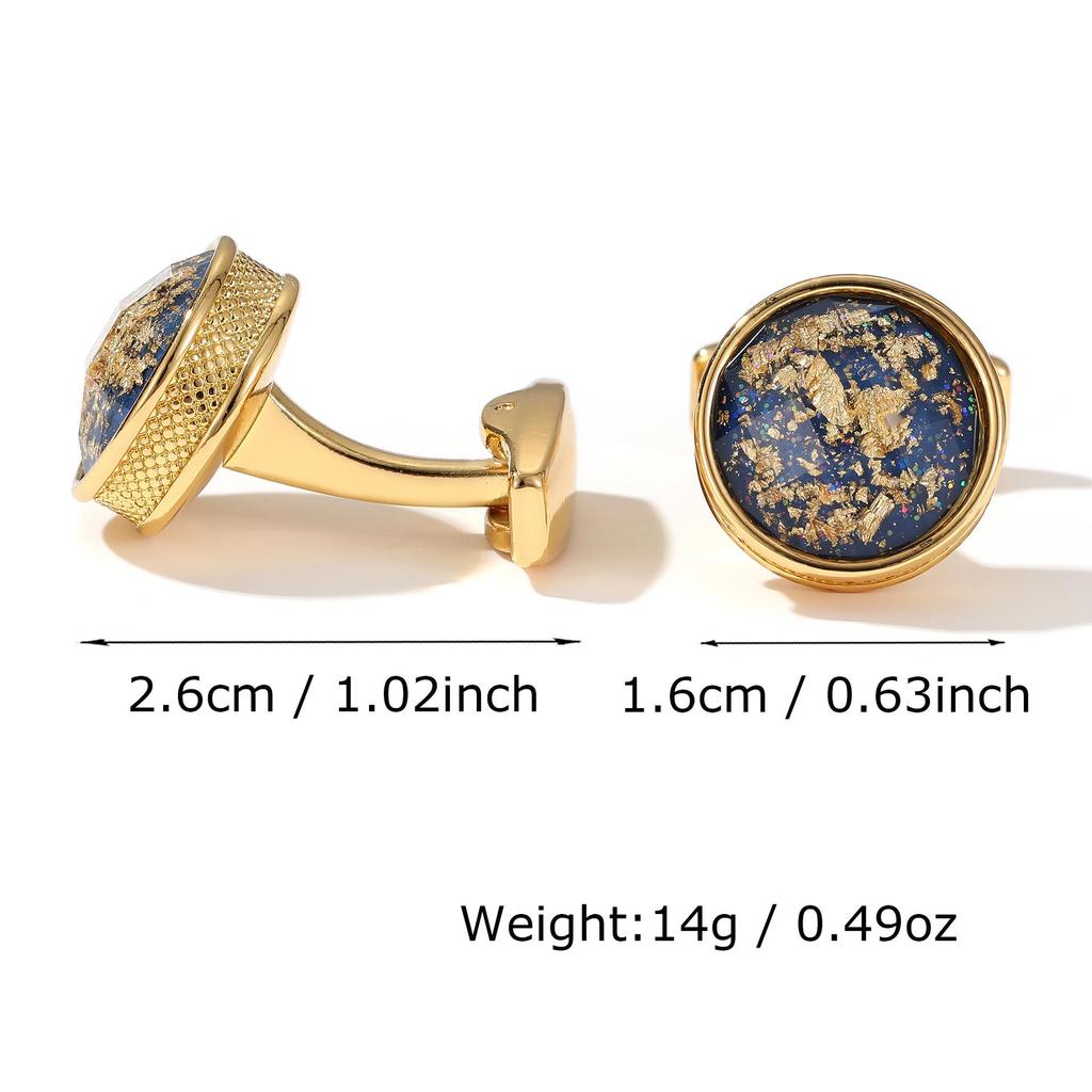 Men's Round Gold Cufflinks with Colorful Pattern - Light Luxury Shirt Accessories, In Stock