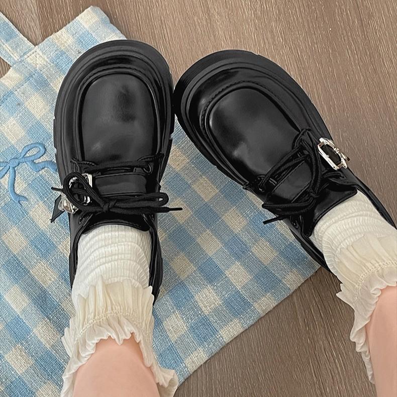 Модные черные туфли на шнуровке на платформе, увеличивающие рост, женские туфли из кожи 2025 года, новые весенне-осенние туфли с круглой юбкой и круглым носком Мэри Джейн