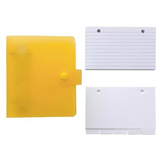 Карточки с подкладкой и держателем для папок с кольцами. Дизайн с предварительно перфорированными отверстиями. Компактный размер. Портативный. Широкая портативность.