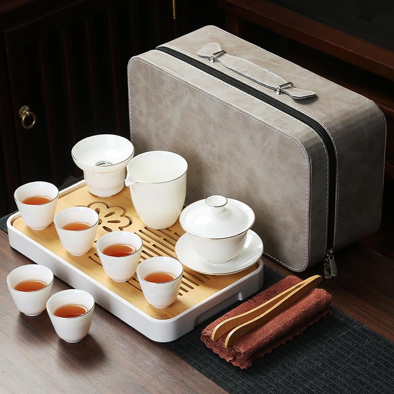 Business Bank Company Corporate Festival High-end Gift Set Suet Jade Porcelain Travel Tea Set