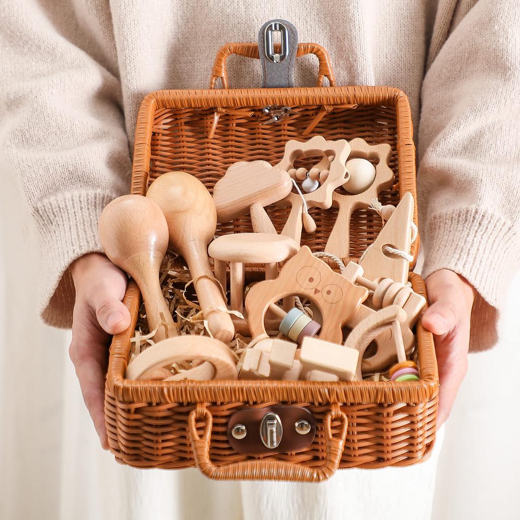 Игрушка-погремушка Promise Babe, погремушка из натурального дерева, подарок для ребенка, роскошный набор из 12 предметов, погремушка для малышей, елка, качающийся звук, детский подарок, подарок для новорожденного, коробка для хранения