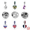 Original UK Brazil Russian France Flag Cross Heart Diy Bead Fit Charms Silver 925 Bracelet Trinket Jewelry for Women