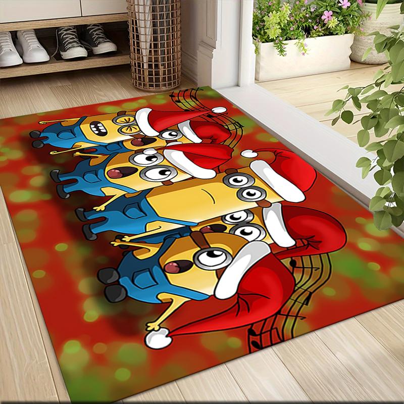 1Pc Happy Minions Holiday Wreath Carpet Rug Soft Washable Antislip Home Living Room Sofa Mats Personalized Christmas Rug
