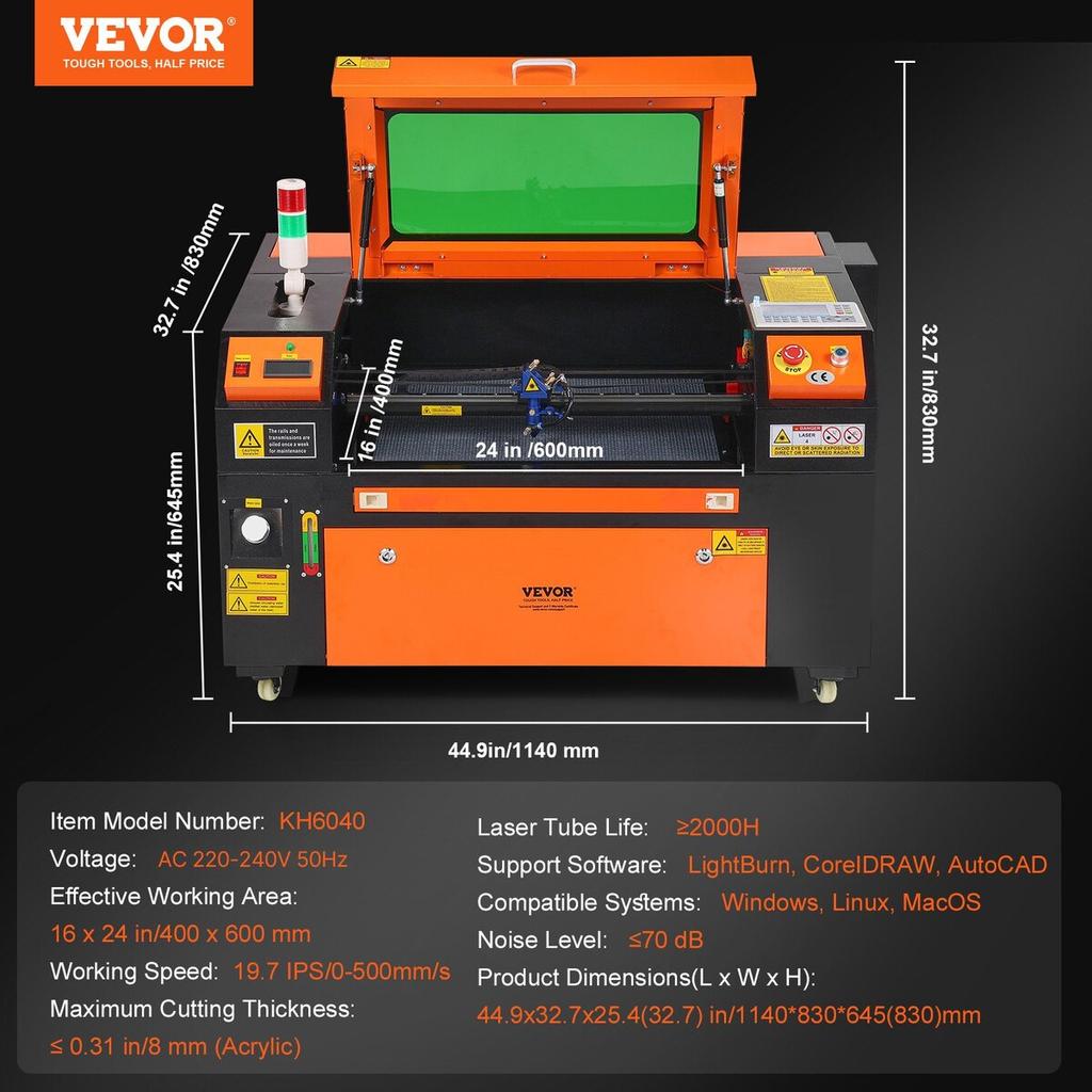 60W CO2 Laser Engraver Engraving Carving Print Machine 400x600 mm Workbed
