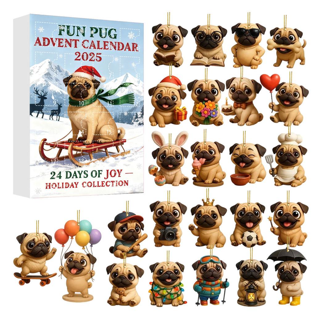 Christmas Pug Cat Horse Corgi Series Acrylic Advent Calendar With 24 Animal Figurines For Festive Decor