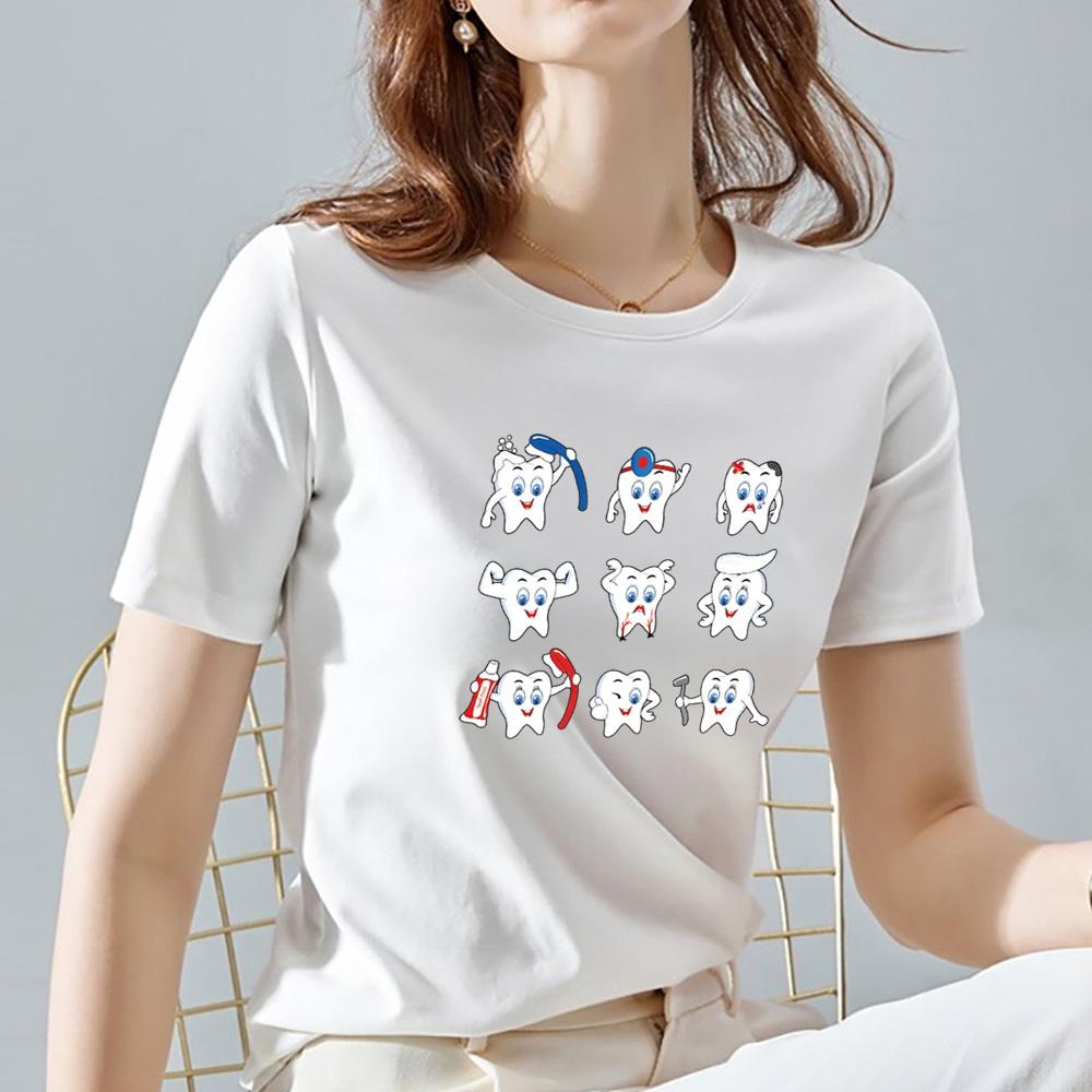 Женская футболка с милым рисунком зубов в стиле Харадзюку, футболка с круглым вырезом, белая уличная классическая универсальная футболка с коротким рукавом 2022