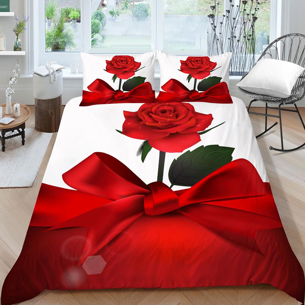 Red Rose Bedding Set Couple Quilt Cover Pillow Cover Bed Sheet/Double Layer Full Size 2/3 Bedding Set Home Decoration