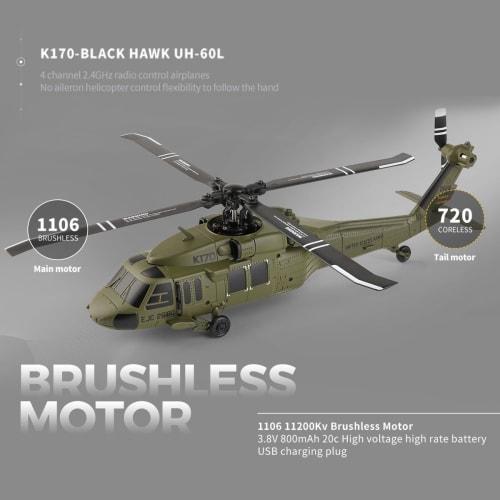 Razordon WL K170 Blackhawk RC Helicopter, 2.4G 4CH Flybarless 6-Axis Gyroscope High-Altitude Hovering RC Military Helicopter with Display Stand and Ap