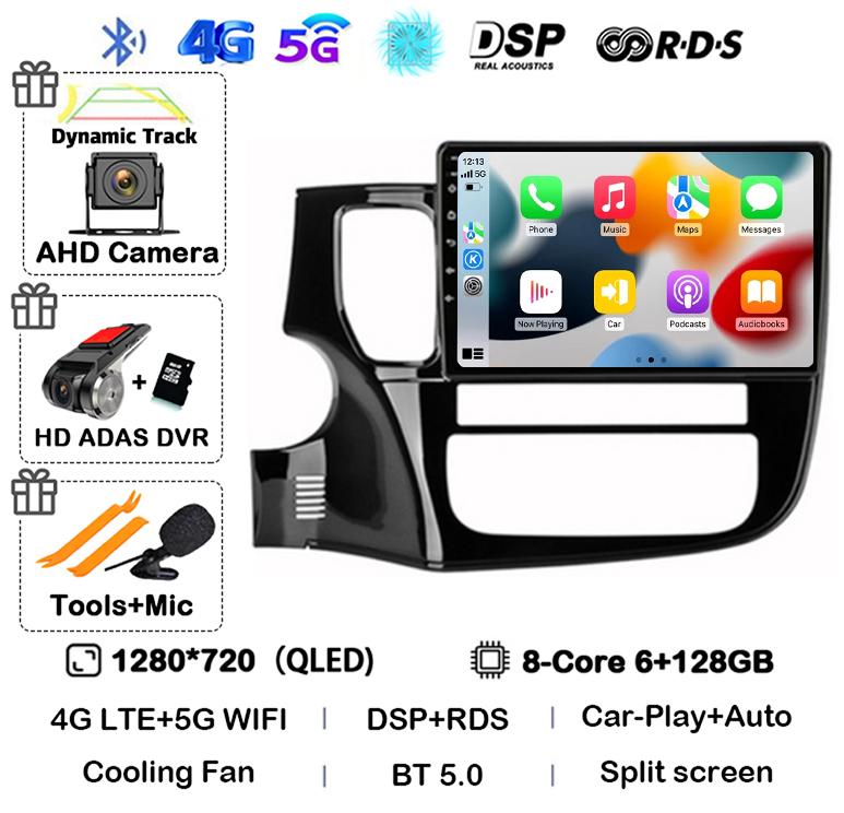 Android14 Carplay Автомагнитола для Mitsubishi Outlander 3 GF0W GG0W 2012-2018 Мультимедийный GPS-плеер Стерео 2din Головное устройство DSP