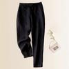 Women's Plus Size Solid Colour Nine-minute Trousers Spring Summer and Autumn Four Seasons Elastic Waist Tie Loose Casual Button Cotton Linen Leggings