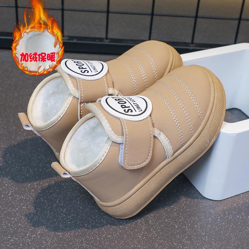 Мода 2024 Зимние Теплые Снежные Ботинки Детские Кожаные Плюшевые Ботильоны Мальчики Девочки Мягкая Подошва Хлопковая Обувь Детская Мода Обувь для Малышей