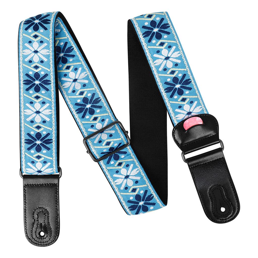 Cotton Guitar Straps with Pick Pocket National Style Guitar Strap Adjustable Shoulder Strap Belt Guitar Accessories