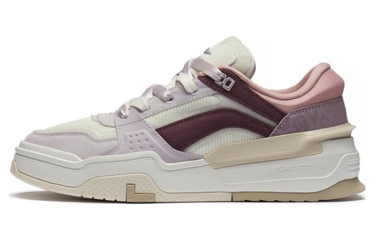 Li Ning Джиншен и Звездный свет Canchun Кожаные Низкие Скейтбордические Ботинки Женские Бело-Фиолетовые AGCS246-4