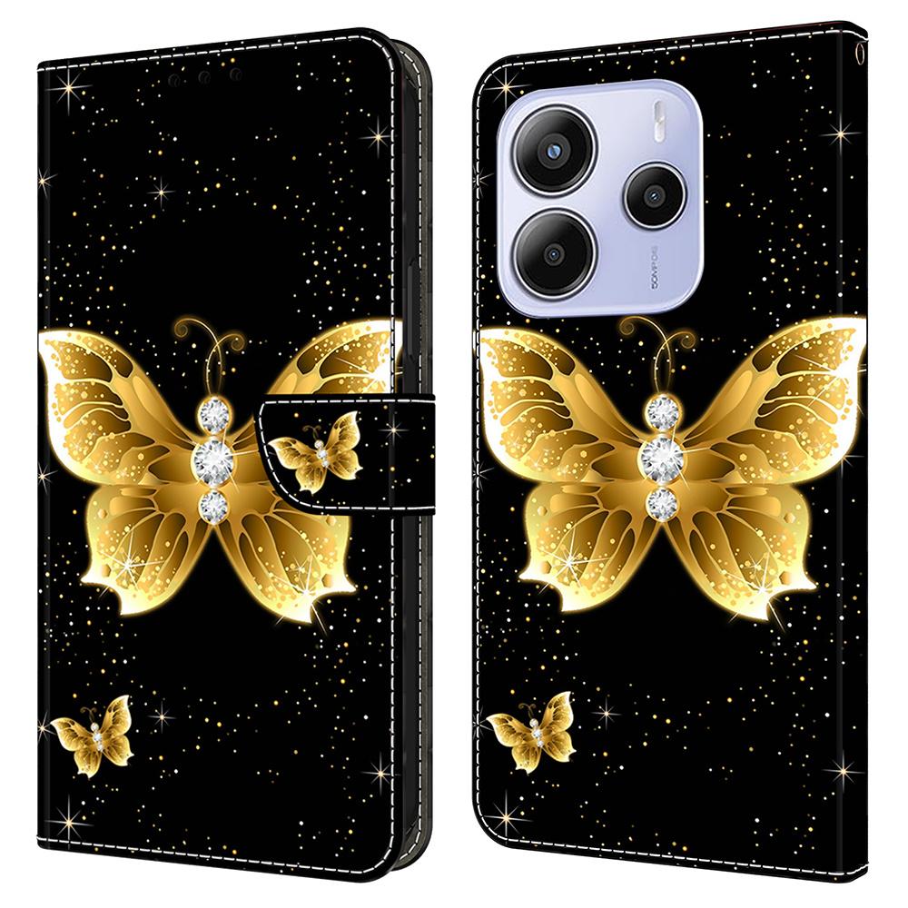 Для Xiaomi Redmi Note 14 4G (164,84мм) Кожаный чехол с принтом, кошелек-подставка, откидная крышка для телефона