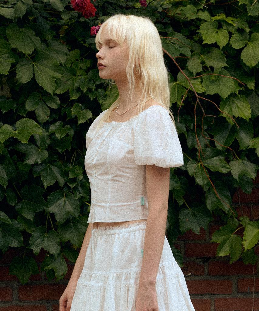 INSTANTFUNK Shirred Puff Blouse - White