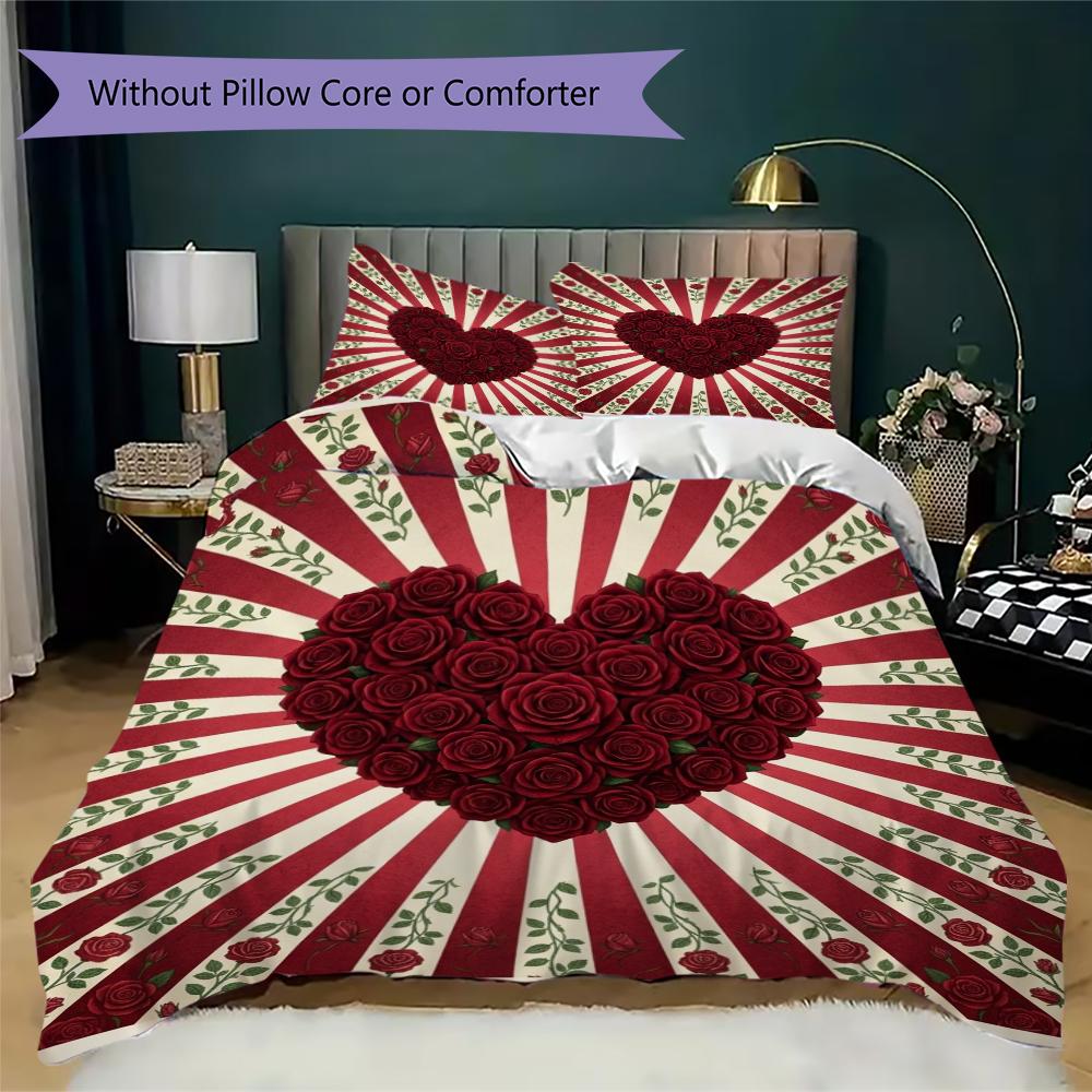 Rose Pattern Bedding uilt Set uilt Cover Pillowcase Home Decoration Birthday Gift (1 * duvet cover + 2 * pillowcase  without core)54