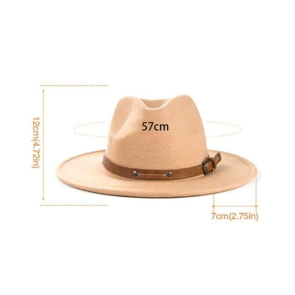 Wide Brim Felt Fedora Hats With Belt Buckle Cowboy Cap Fashion Panama Cap  Men Women