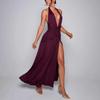 European and American Summer Sexy Deep V Slit Backless Hanging Neck Sleeveless Dress