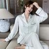 New Ice Silk Pajamas Women's Long-sleeved Suit Light Luxury High-end Style Bamboo Forest Women's Home Clothes Printed Cardigan