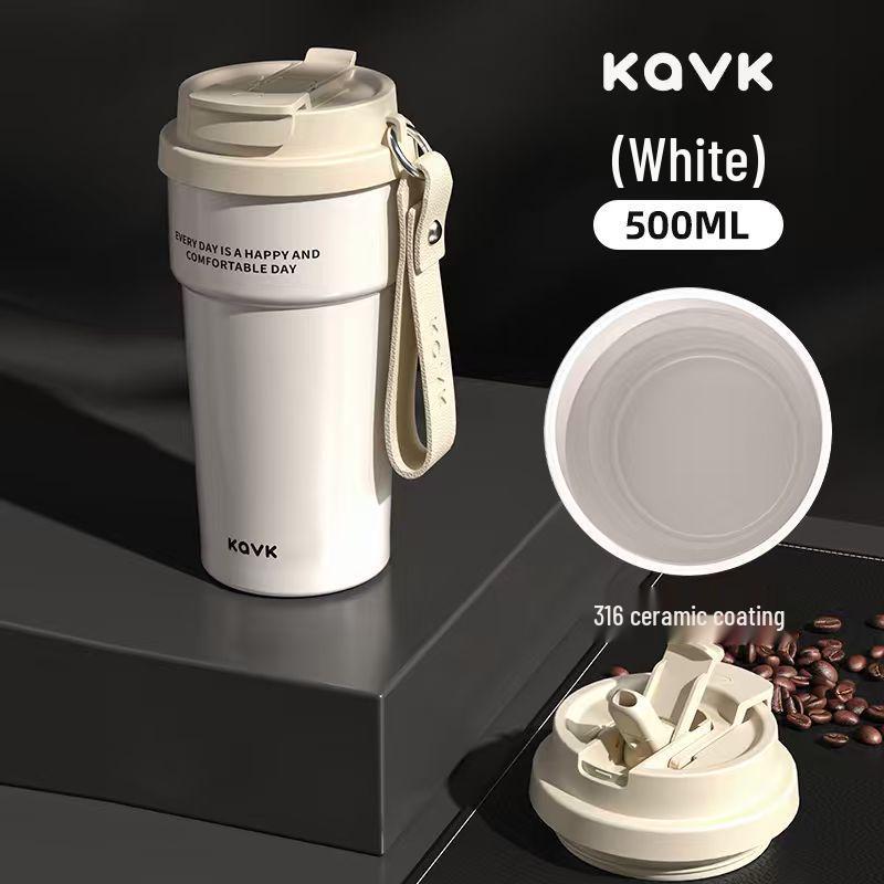 Премиальная термокружка из нержавеющей стали 316 с веревкой для переноски и двойной крышкой для кофе и воды