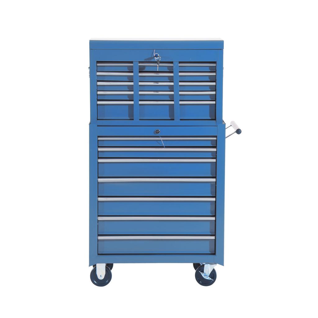 Workshop Trolley with Tool Box, Empty Lockable Tool Cart with Drawers, Tool Compartment, Keys and Non-Slip Mats, Blue